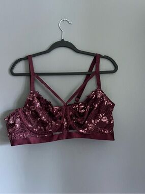 torrid Wine Lace Sequin Bralette with Strappy Back